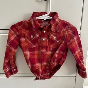 Baby 0-3 Wrangler Red Plaid Pearl Snap Bodysuit